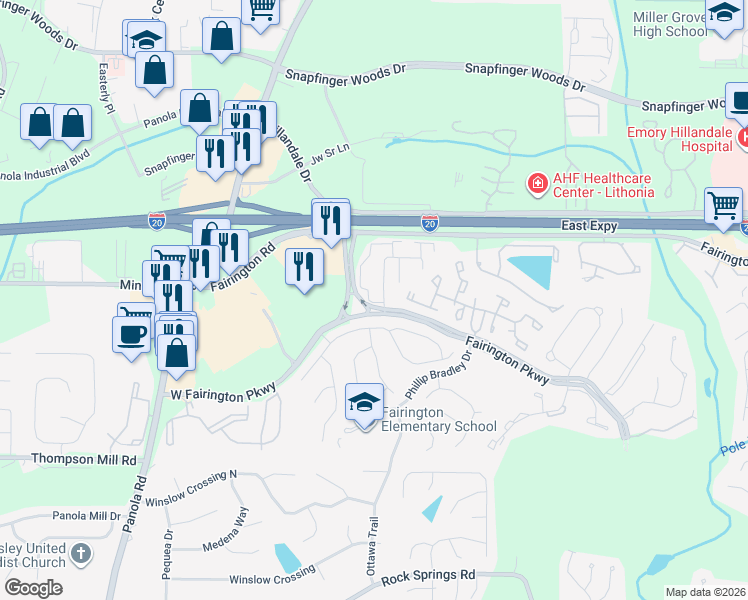 map of restaurants, bars, coffee shops, grocery stores, and more near in Stonecrest