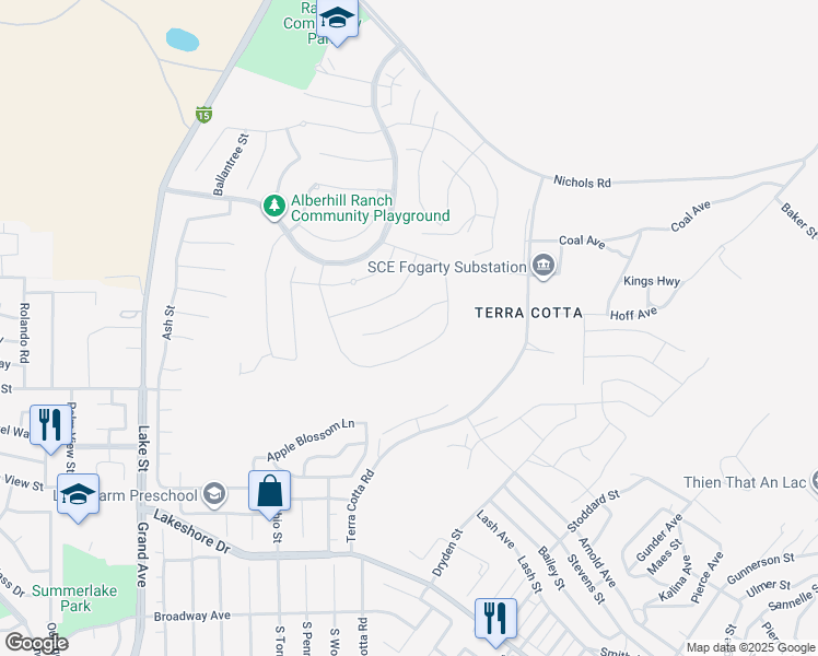 map of restaurants, bars, coffee shops, grocery stores, and more near 4083 Madonna Circle in Lake Elsinore