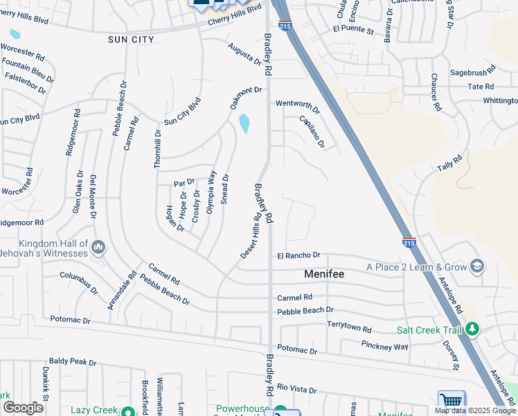 map of restaurants, bars, coffee shops, grocery stores, and more near 29011 Desert Hills Road in Menifee
