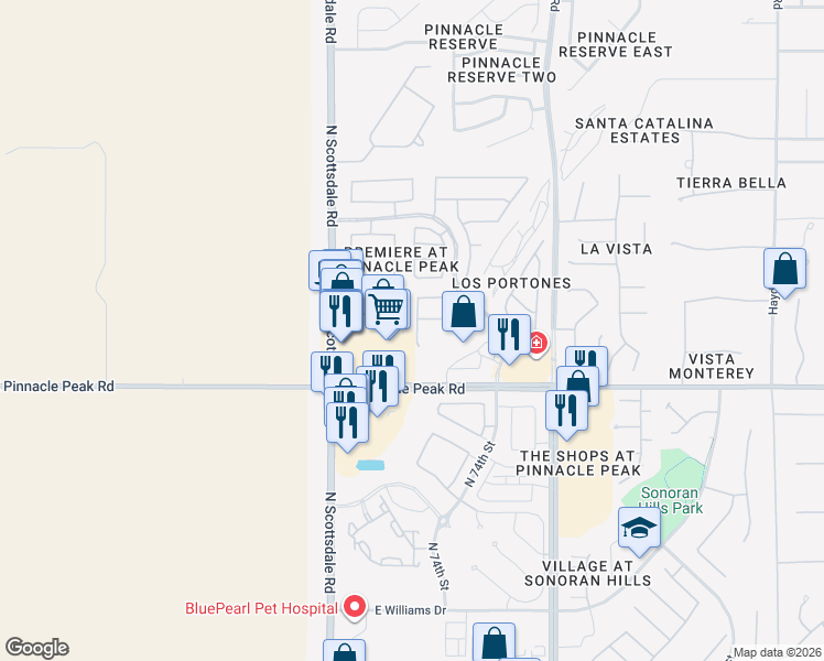 map of restaurants, bars, coffee shops, grocery stores, and more near 23578 North 73rd Place in Scottsdale
