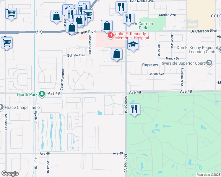 map of restaurants, bars, coffee shops, grocery stores, and more near 81870 Avenue 48 in Indio