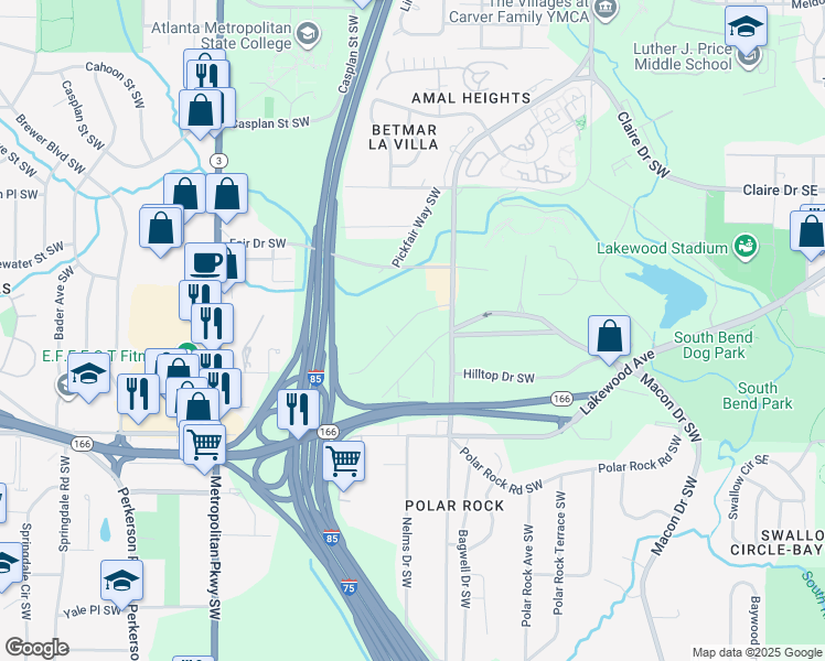 map of restaurants, bars, coffee shops, grocery stores, and more near 354 Saint Johns Avenue Southwest in Atlanta