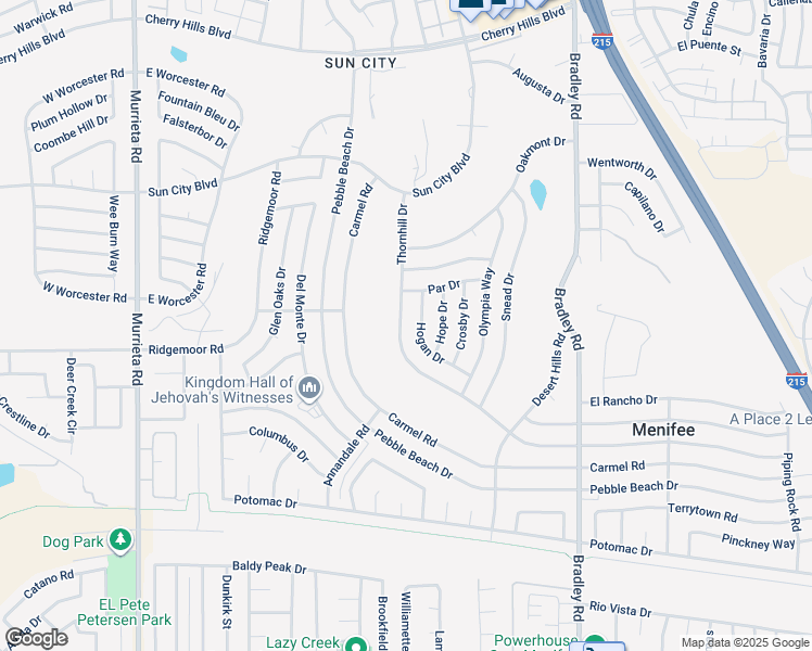 map of restaurants, bars, coffee shops, grocery stores, and more near 28928 Thornhill Drive in Menifee