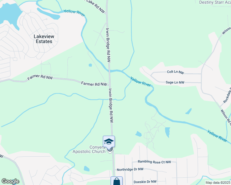 map of restaurants, bars, coffee shops, grocery stores, and more near 2051 Irwin Bridge Road Northwest in Conyers