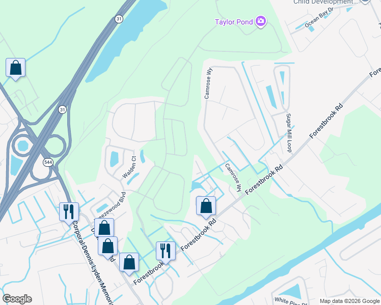 map of restaurants, bars, coffee shops, grocery stores, and more near 550 Running Deer Tr in Myrtle Beach