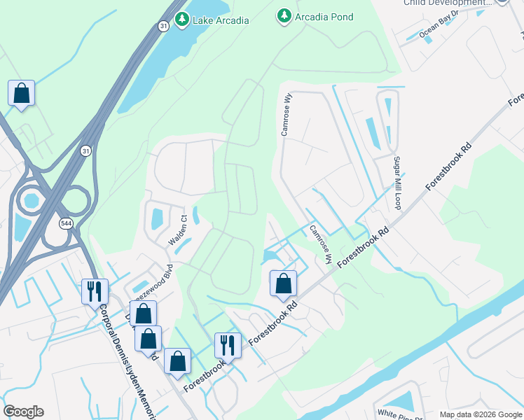 map of restaurants, bars, coffee shops, grocery stores, and more near 550 Running Deer Tr in Myrtle Beach
