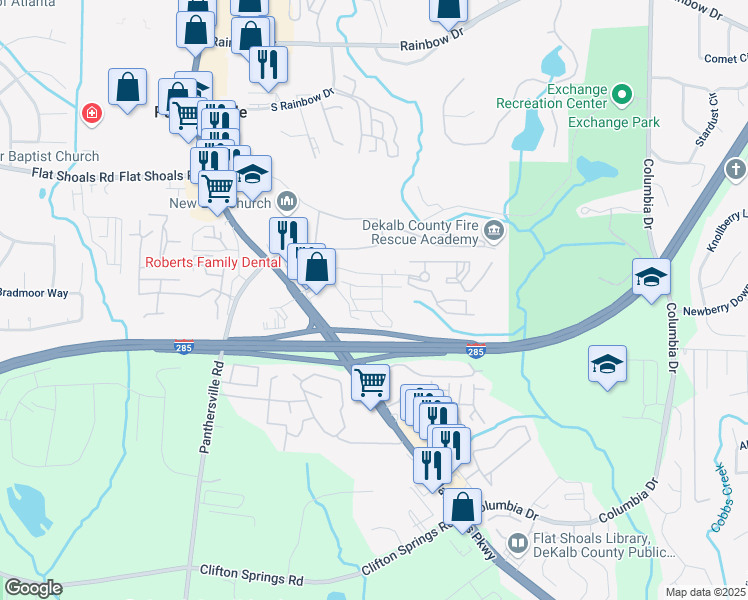 map of restaurants, bars, coffee shops, grocery stores, and more near 3051 Lumby Drive in Decatur
