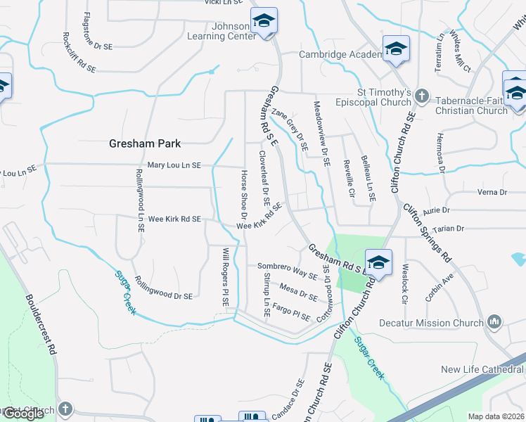 map of restaurants, bars, coffee shops, grocery stores, and more near 1986 Wee Kirk Road Southeast in Atlanta
