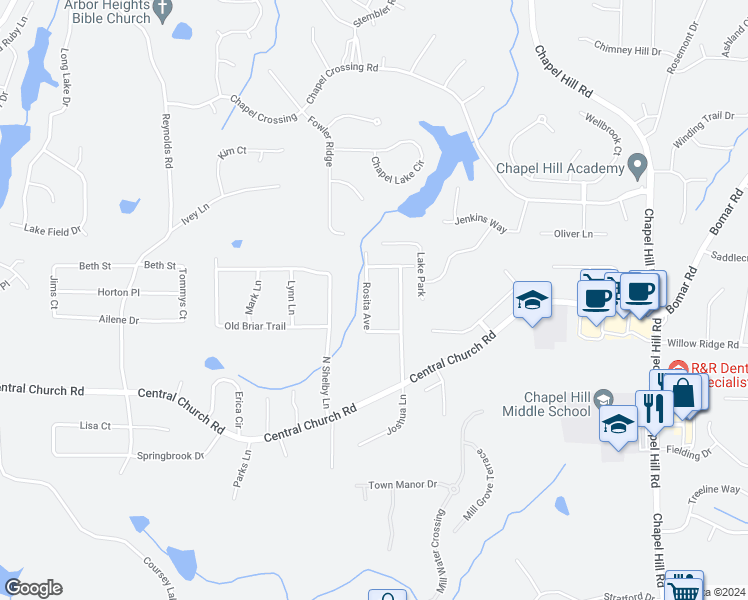map of restaurants, bars, coffee shops, grocery stores, and more near 3845 Rosita Avenue in Douglasville