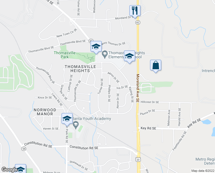 map of restaurants, bars, coffee shops, grocery stores, and more near 1000 Isa Drive Southeast in Atlanta