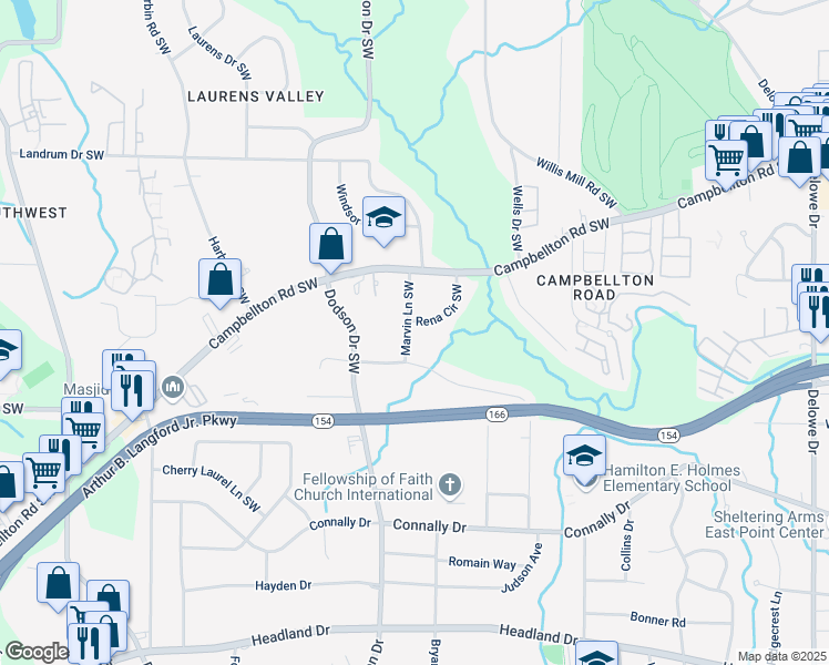 map of restaurants, bars, coffee shops, grocery stores, and more near 2006 Rena Circle Southwest in Atlanta