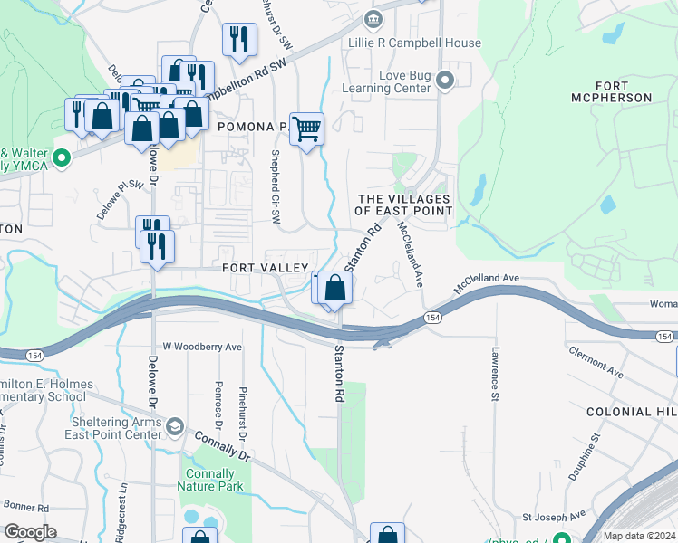 map of restaurants, bars, coffee shops, grocery stores, and more near 2 Sweetbriar Circle in Atlanta
