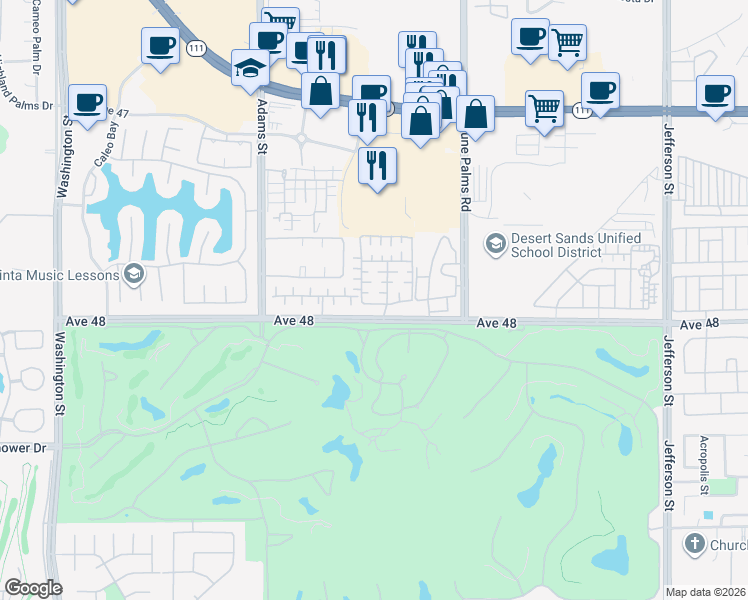 map of restaurants, bars, coffee shops, grocery stores, and more near 79270 Cool Reflection in La Quinta