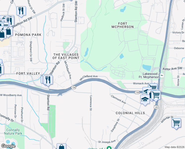 map of restaurants, bars, coffee shops, grocery stores, and more near 1599 McClelland Avenue in Atlanta