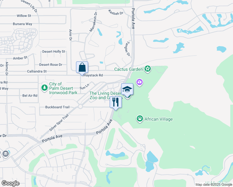 map of restaurants, bars, coffee shops, grocery stores, and more near 73859 Ocotillo Court in Palm Desert