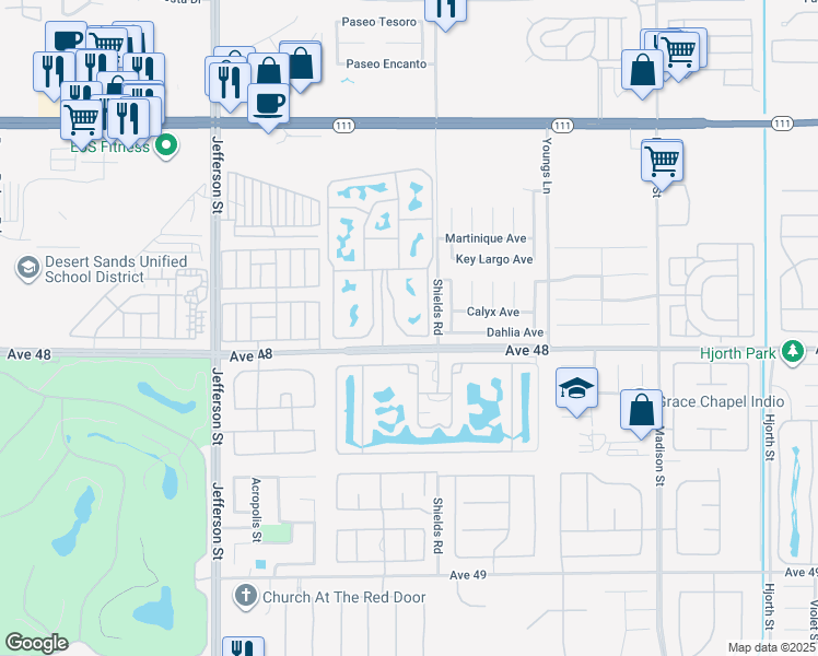 map of restaurants, bars, coffee shops, grocery stores, and more near 80394 Avenue 48 in Indio