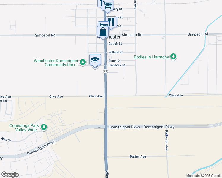 map of restaurants, bars, coffee shops, grocery stores, and more near 28920 Winchester Road in Winchester