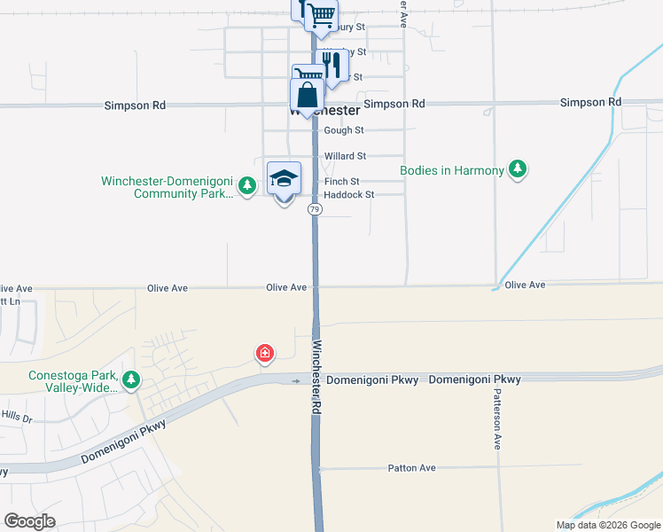 map of restaurants, bars, coffee shops, grocery stores, and more near 28920 Winchester Road in Winchester