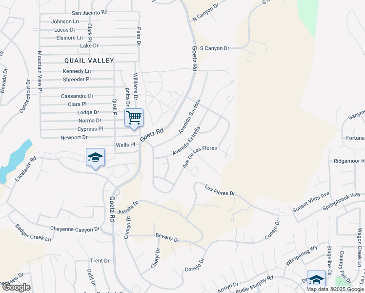 map of restaurants, bars, coffee shops, grocery stores, and more near Avenida Estrella in Menifee