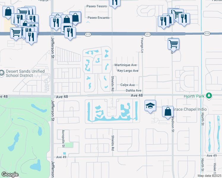 map of restaurants, bars, coffee shops, grocery stores, and more near 80394 Avenue 48 in Indio