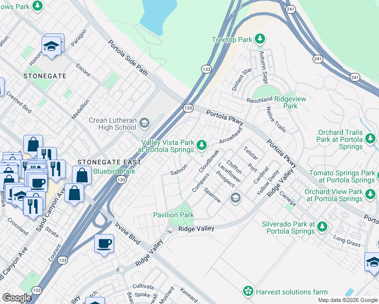 map of restaurants, bars, coffee shops, grocery stores, and more near 153 Speckled Alder in Irvine
