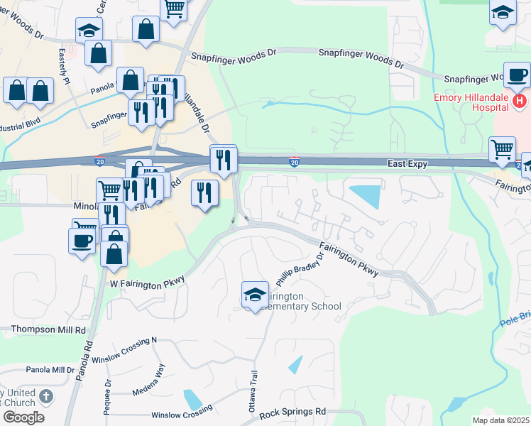 map of restaurants, bars, coffee shops, grocery stores, and more near in Stonecrest