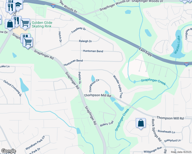 map of restaurants, bars, coffee shops, grocery stores, and more near 2884 Thompson Circle in Decatur