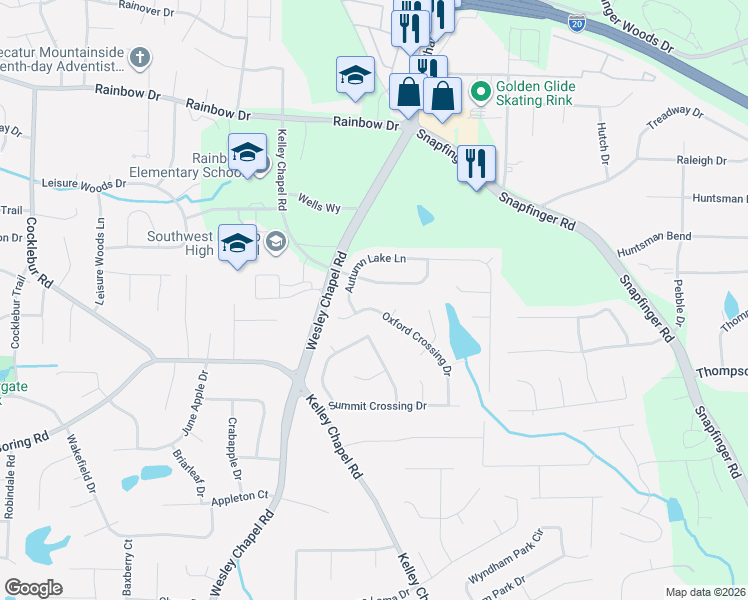 map of restaurants, bars, coffee shops, grocery stores, and more near 4124 Oxford Crossing Drive in Decatur