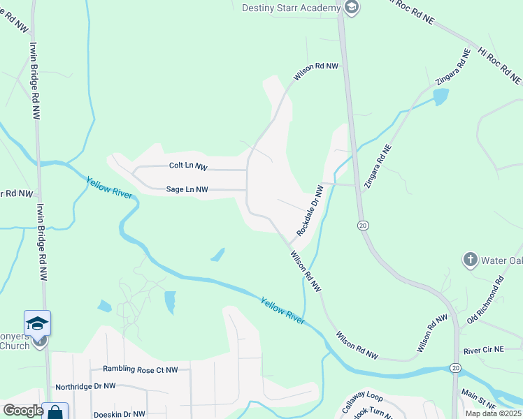 map of restaurants, bars, coffee shops, grocery stores, and more near 2157 Wilson Road Northwest in Conyers