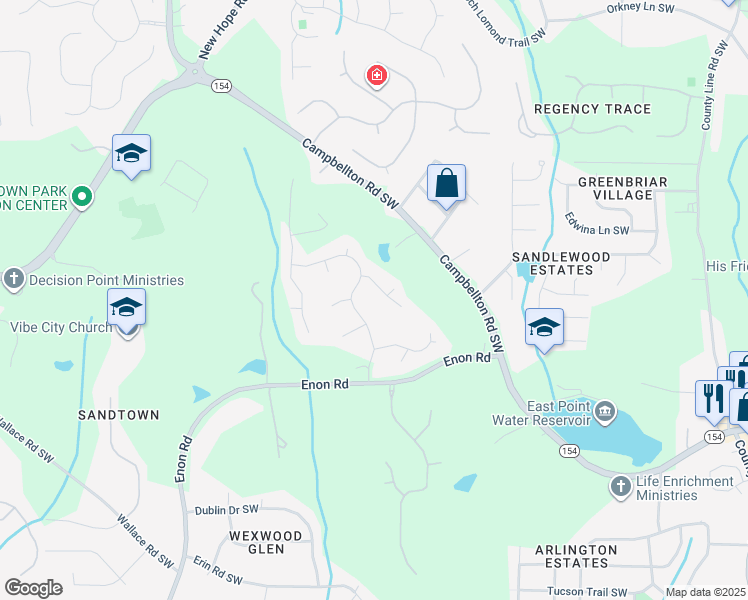 map of restaurants, bars, coffee shops, grocery stores, and more near 425 Piney Way Southwest in Atlanta