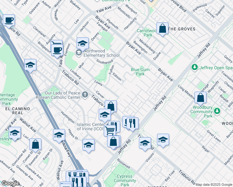 map of restaurants, bars, coffee shops, grocery stores, and more near 2 McCormick in Irvine