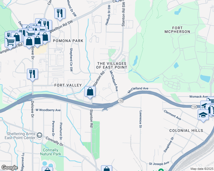 map of restaurants, bars, coffee shops, grocery stores, and more near 1751 Carter Circle in East Point