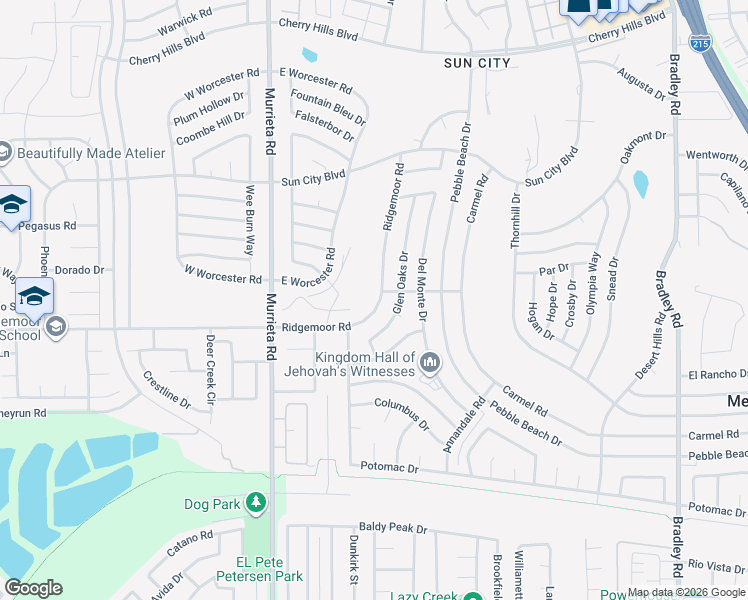 map of restaurants, bars, coffee shops, grocery stores, and more near 28981 Glen Oaks Drive in Menifee