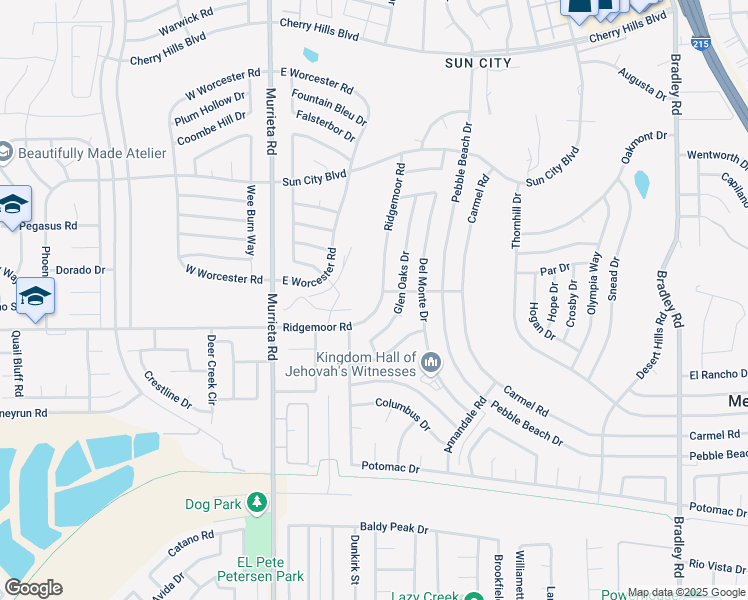map of restaurants, bars, coffee shops, grocery stores, and more near 28981 Glen Oaks Drive in Menifee