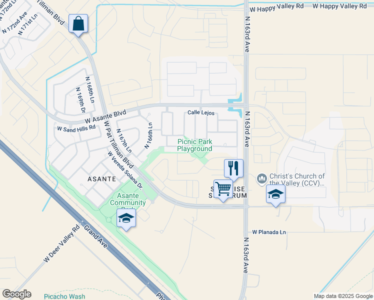 map of restaurants, bars, coffee shops, grocery stores, and more near 16533 West Soft Wind Drive in Surprise