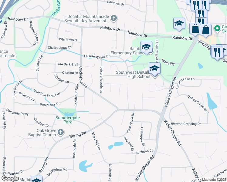 map of restaurants, bars, coffee shops, grocery stores, and more near 2901 Greenspan Court in Decatur