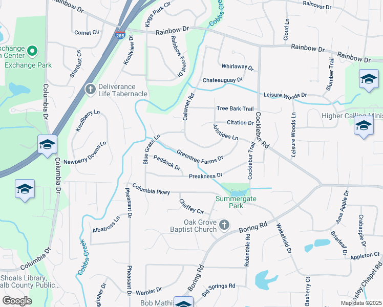 map of restaurants, bars, coffee shops, grocery stores, and more near 3662 Greentree Farms Drive in Decatur