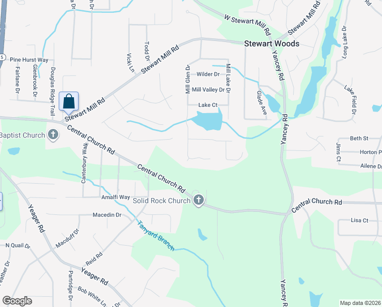 map of restaurants, bars, coffee shops, grocery stores, and more near 3845 Mill Glen Drive in Douglasville