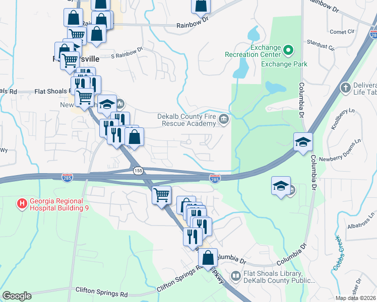 map of restaurants, bars, coffee shops, grocery stores, and more near 100 Lumby Court in Decatur