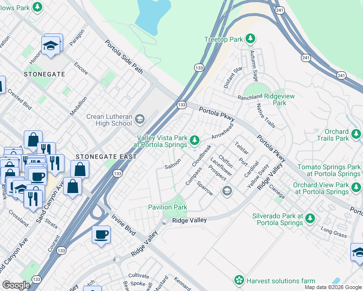 map of restaurants, bars, coffee shops, grocery stores, and more near 153 Speckled Alder in Irvine