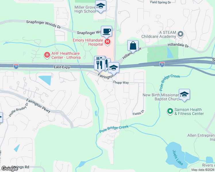map of restaurants, bars, coffee shops, grocery stores, and more near in Lithonia