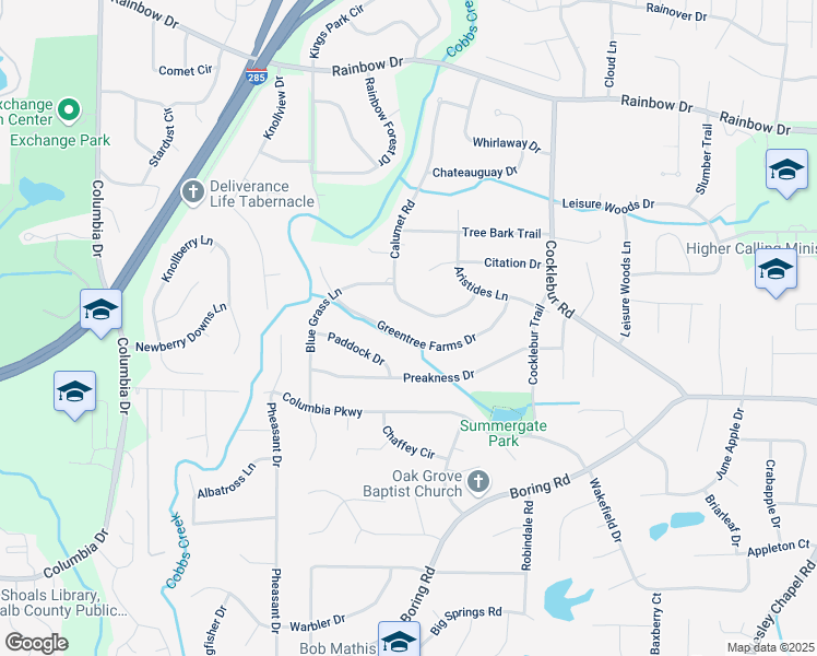 map of restaurants, bars, coffee shops, grocery stores, and more near 3662 Greentree Farms Drive in Decatur