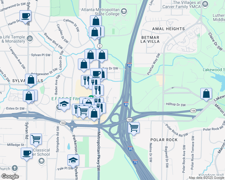 map of restaurants, bars, coffee shops, grocery stores, and more near 565 Saint Johns Avenue Southwest in Atlanta