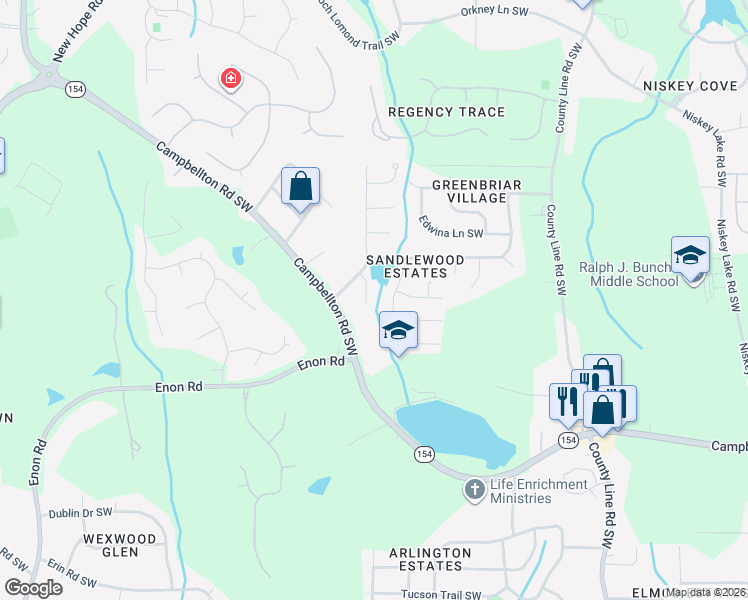 map of restaurants, bars, coffee shops, grocery stores, and more near 2011 Sandbrook Court Southwest in Atlanta
