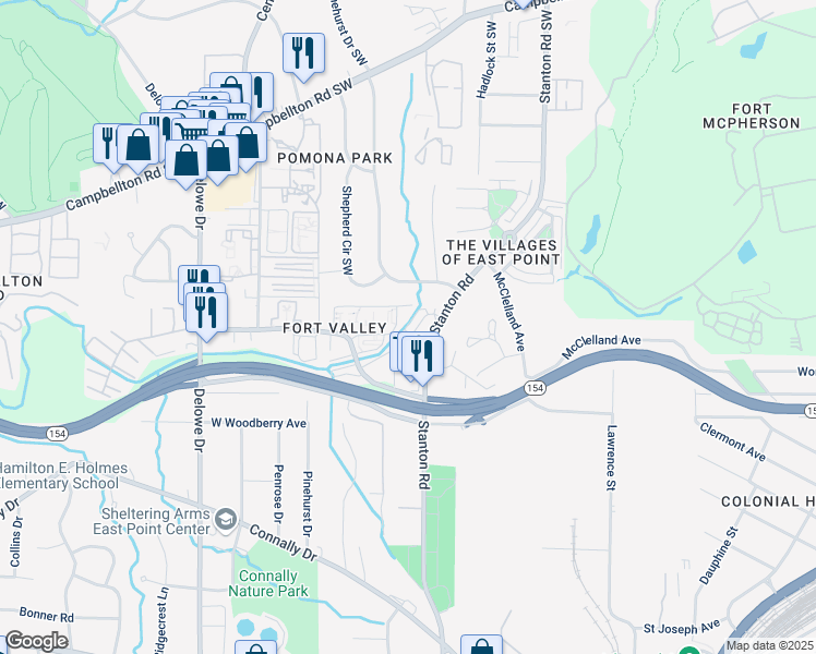 map of restaurants, bars, coffee shops, grocery stores, and more near 2 Sweetbriar Circle in Atlanta