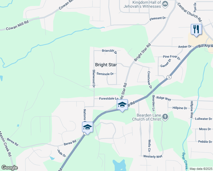 map of restaurants, bars, coffee shops, grocery stores, and more near 3860 Apache Lane in Douglasville