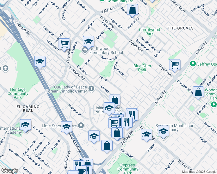 map of restaurants, bars, coffee shops, grocery stores, and more near 5 Salk in Irvine