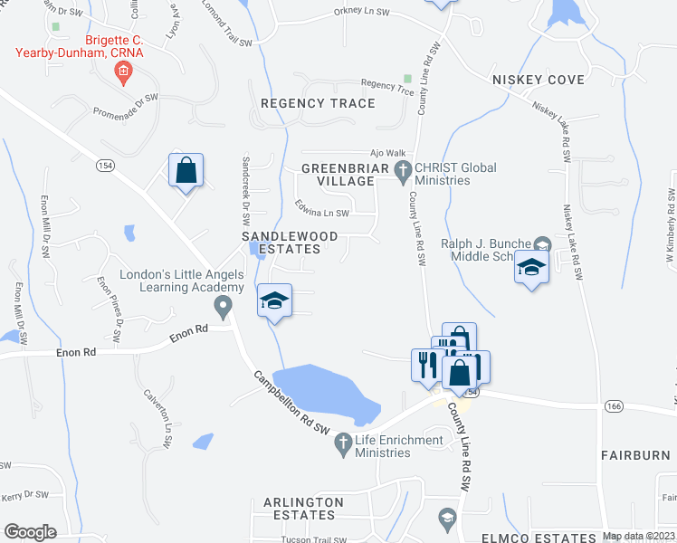map of restaurants, bars, coffee shops, grocery stores, and more near 1988 Sandstream Court Southwest in Atlanta