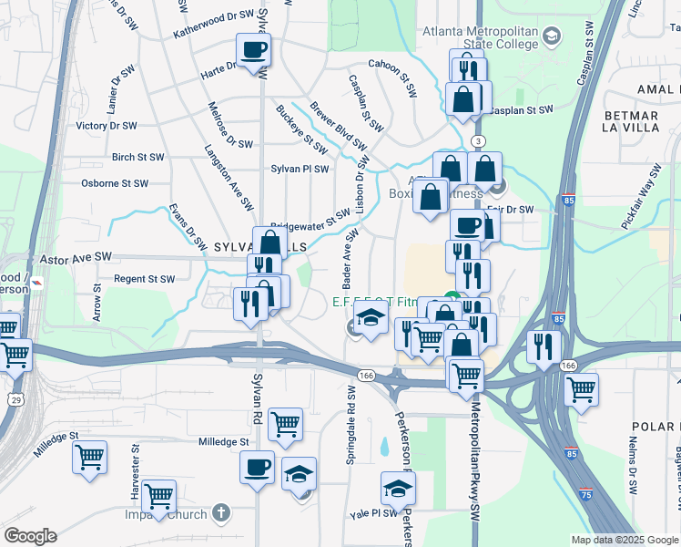 map of restaurants, bars, coffee shops, grocery stores, and more near 1967 Bader Avenue Southwest in Atlanta