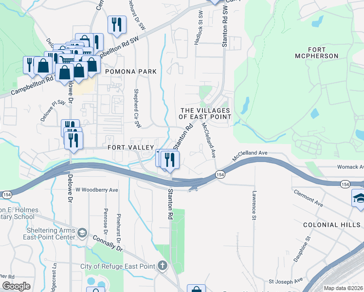 map of restaurants, bars, coffee shops, grocery stores, and more near 1759 Carter Circle in East Point